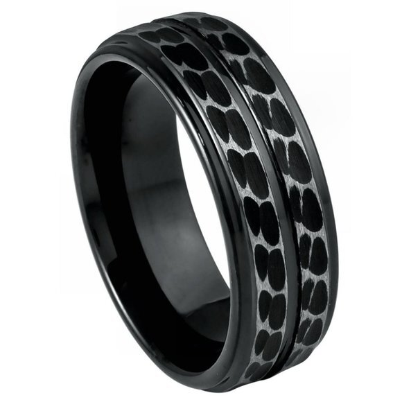 8mm Men or Women Black plated leopard spots design Tungsten Wedding Band
